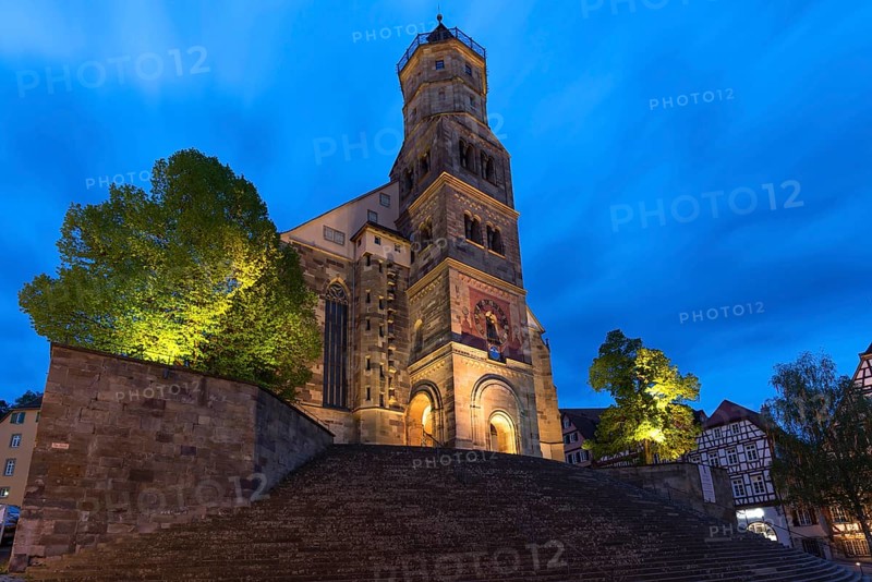 St. Michael with large open stairs at dusk