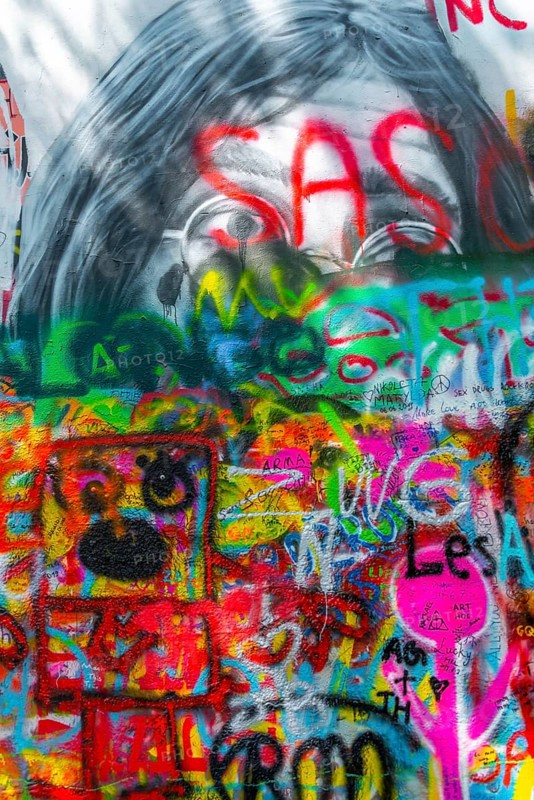 Colourful graffiti on the John Lennon Wall