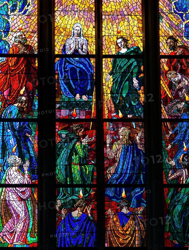 Stained-glass windows with Christian motifs