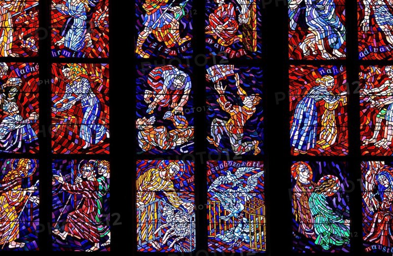Stained-glass windows with Christian motifs