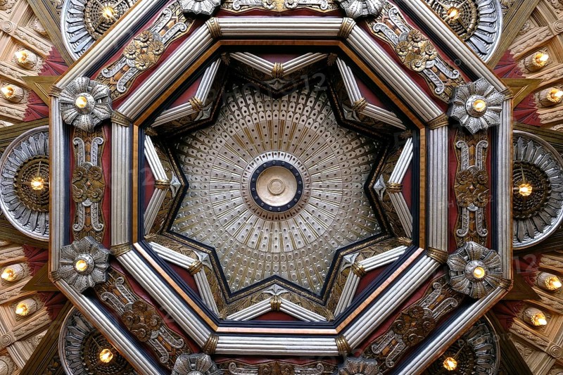 Art Deco ceiling in the foyer of the Pantages Theatre