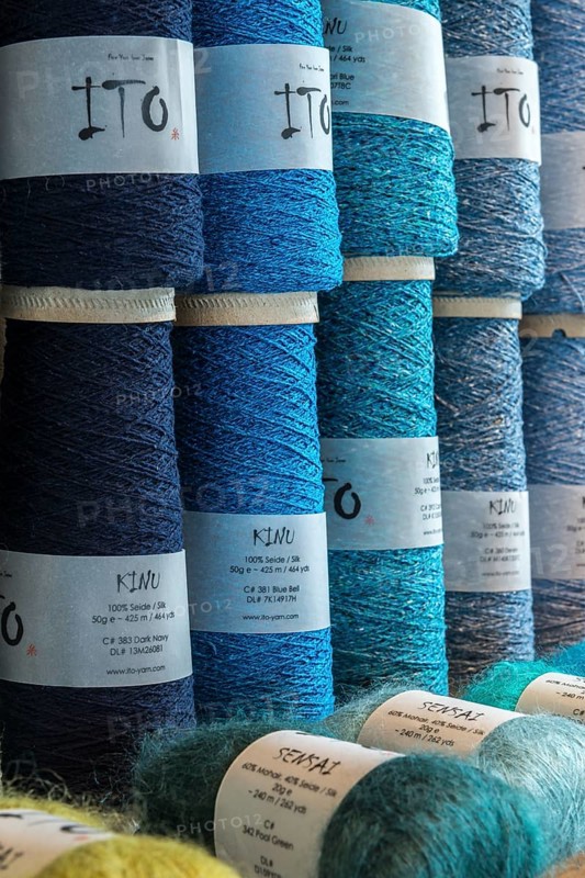 Wool and silk in different blue colors