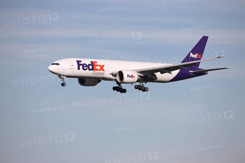 FedEx airplane landing at the Liege Airport