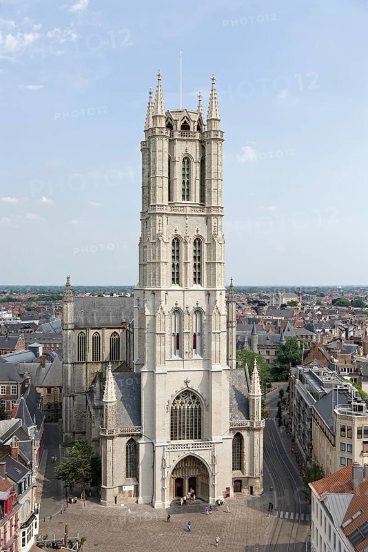 View from the tower Belfort to Saint Bavo Cathedral