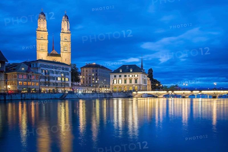 View over the river Limmat at dusk