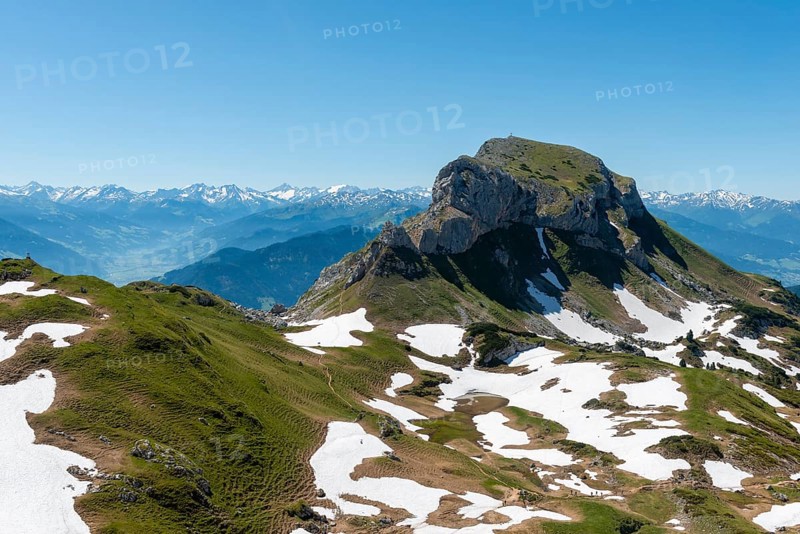 Mountain landscape with snow remains
