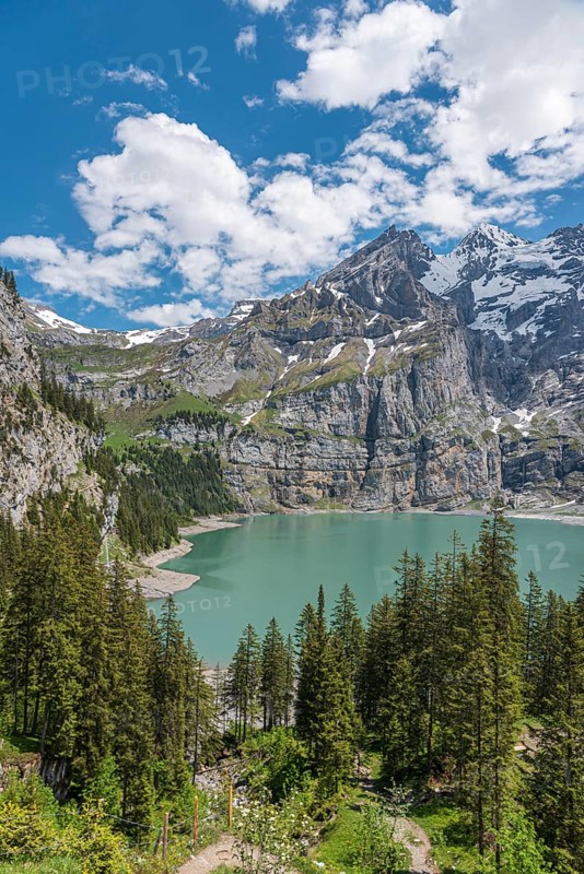 Mountain landscape with Lake Oeschinen and Blueemlisalp