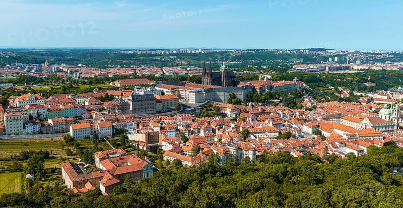 View from Petrin Park of St Vitus Cathedral and Prague Castle