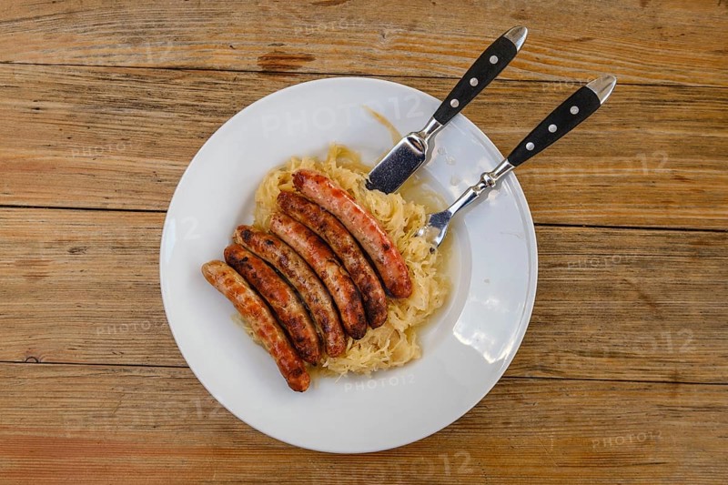 Regensburger sausages on Sauerkraut
