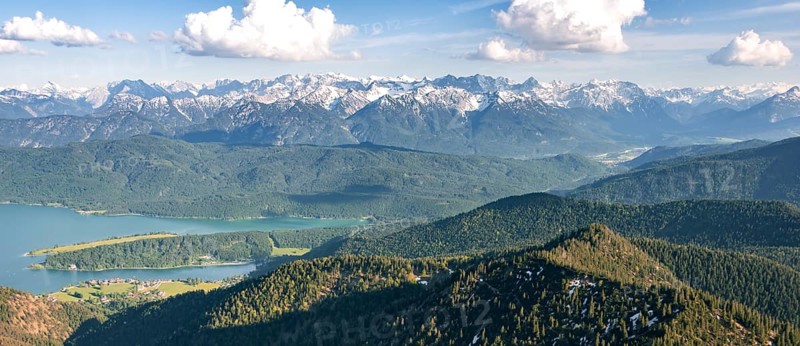 View from Herzogstand to Walchensee with Lake Walchensee