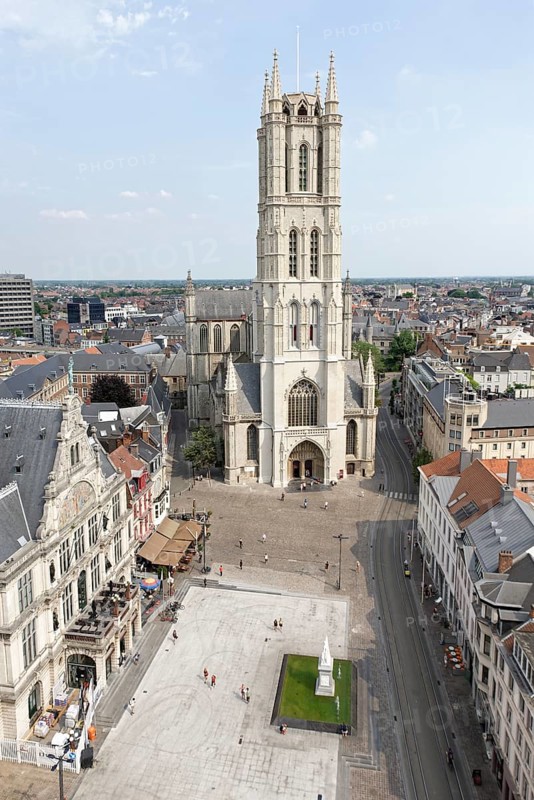 View from Belfort Tower to Sint Baafsplein Square and Saint Bavo Cathedral