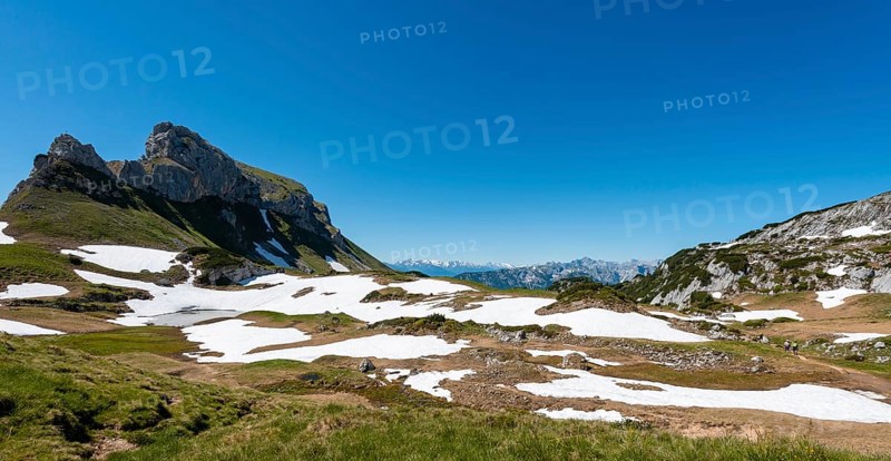Mountain landscape with snow remains