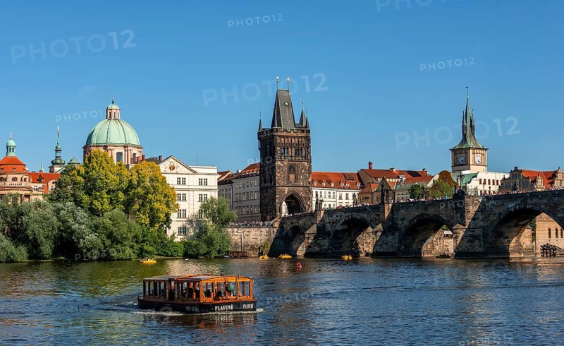 River Vltava with boat