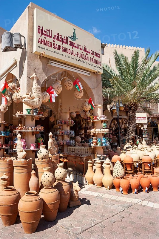 Clay jugs in front of souvenir shop