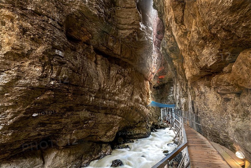 River Weisse Luetschine flows through Grindelwald glacier gorge