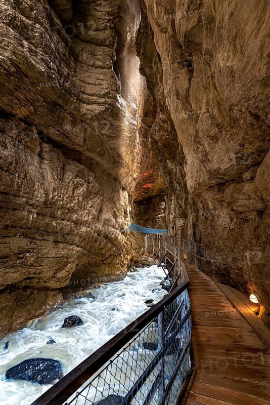 River Weisse Luetschine flows through Grindelwald glacier gorge