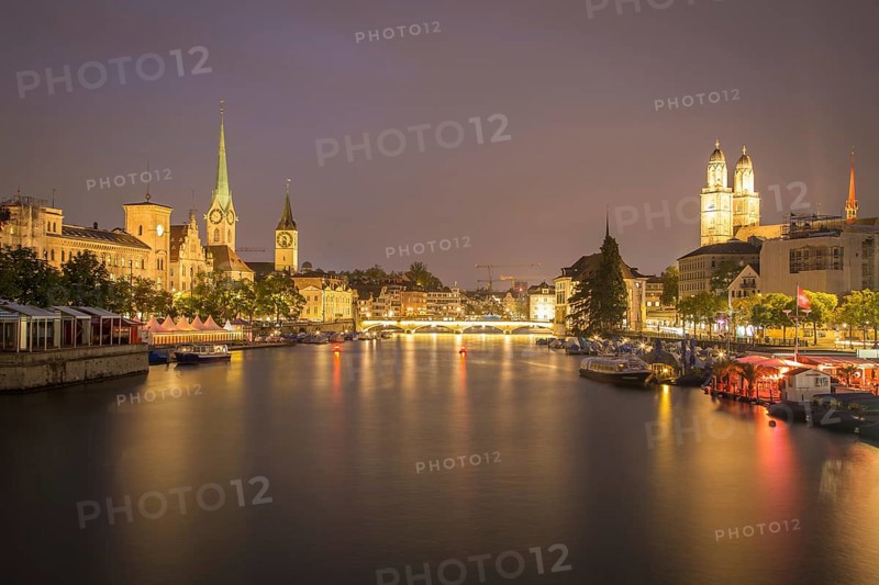 View over river Limmat at dusk