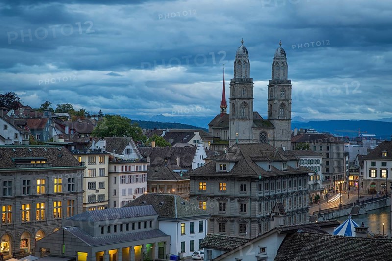 Church Grossmuenster at dusk