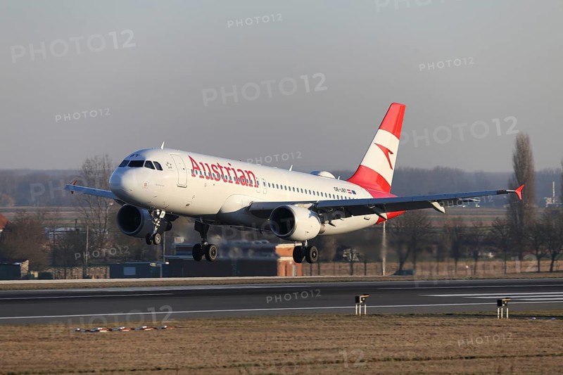 Austrian Airlines airplane at the Brussels Airport