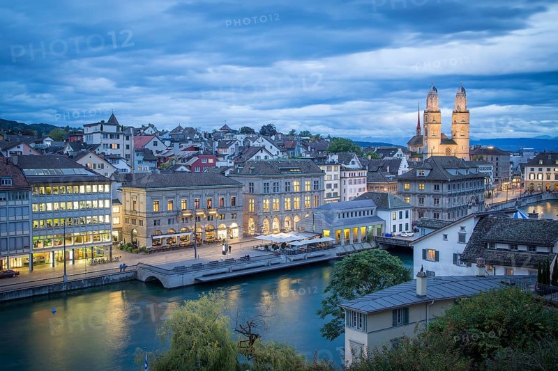 View of the old town at dusk