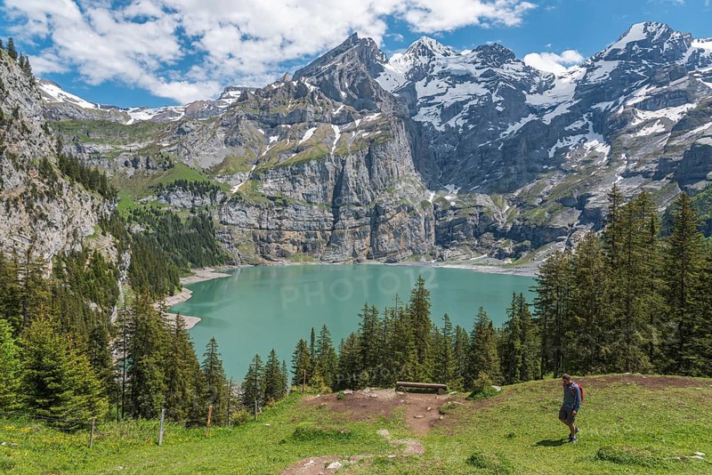 Mountain landscape with Lake Oeschinen and Blueemlisalp