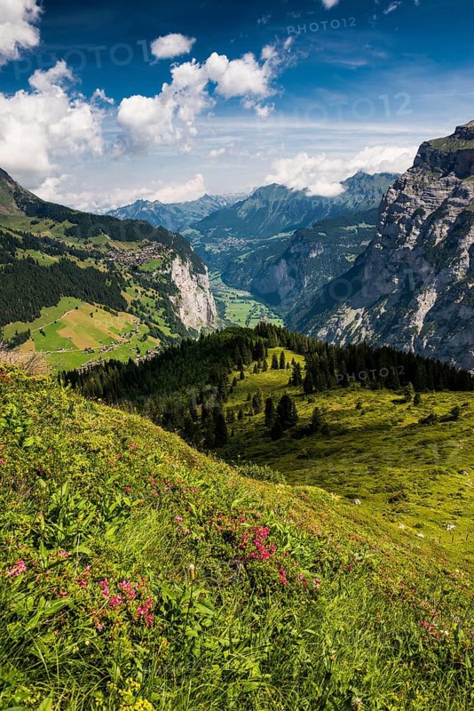 View of Muerren and the Lauterbrunnen Valley