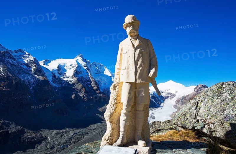 Emperor Franz Josef statue in front of Grossglockener with Pasterze