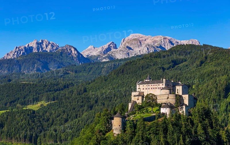 Hohenwerfen Castle with view to the Hochkoenig