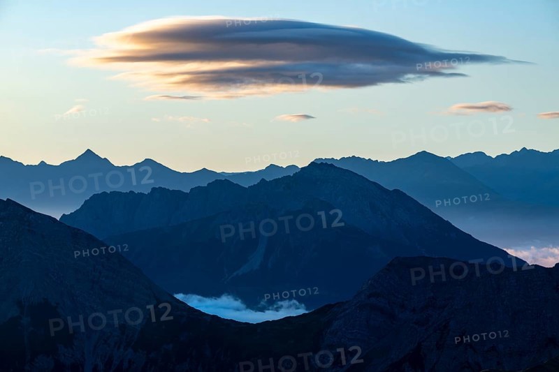 Blue hour with Lechtaler Alps and small clouds