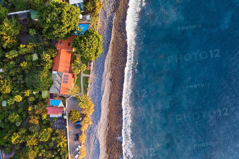 Beach Playa de Argaga and Finca Argayall in the evening light from above