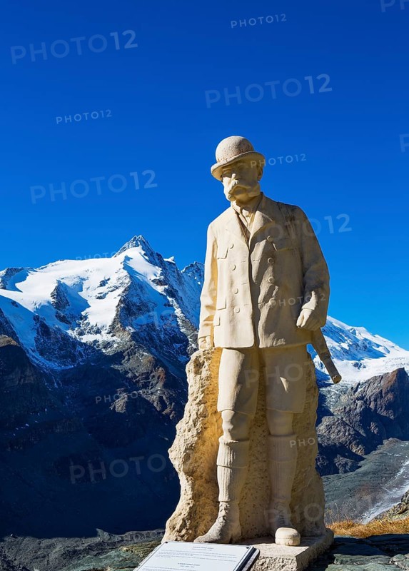 Emperor Franz Josef statue in front of Grossglockener with Pasterze