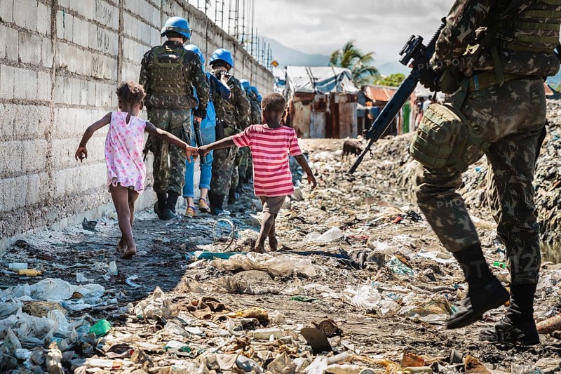 Two children and UN patrol