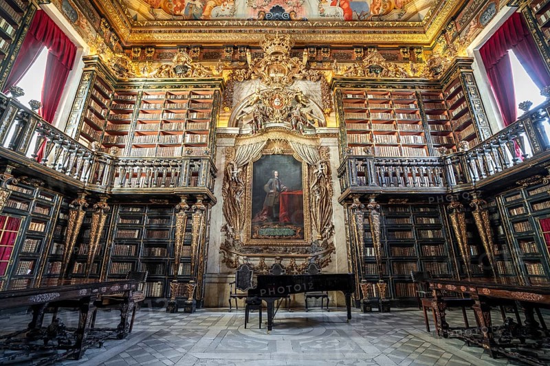 Interioir of library in historic University of Coimbra