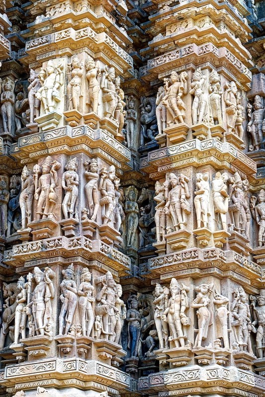 Sculptures on the walls of Kandariya Mahadeva Temple known as the Great God of the Cave