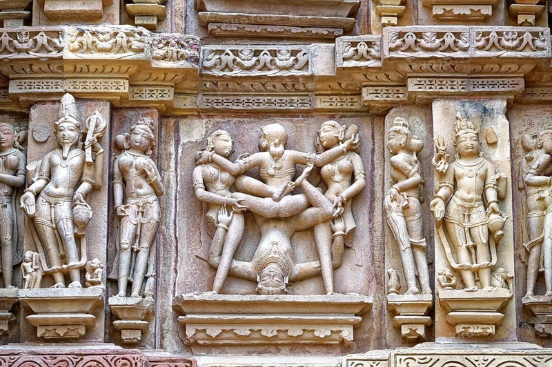 Sculptures on the walls of Kandariya Mahadeva Temple known as the Great God of the Cave