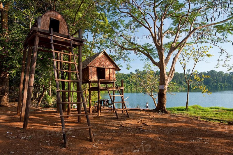 Stake houses of the indigenous Kroeung Tola people at the crater lake Yeak Laom