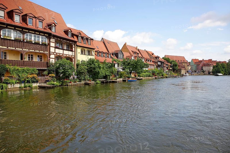 Row of houses in the old town quarter of Little Venice on the banks of the Regnitz