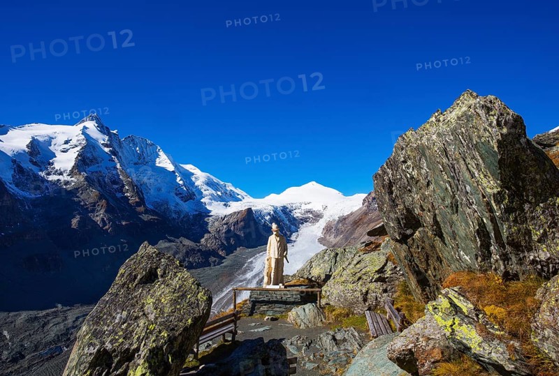 Emperor Franz Josef statue in front of Grossglockener with Pasterze
