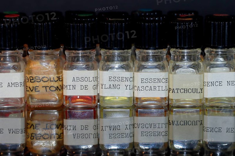 Small bottles with different essences for perfume production