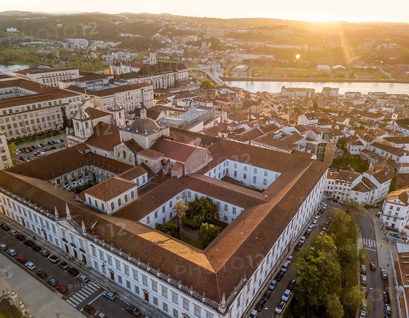 Aerial view of Coimbra university at sunset