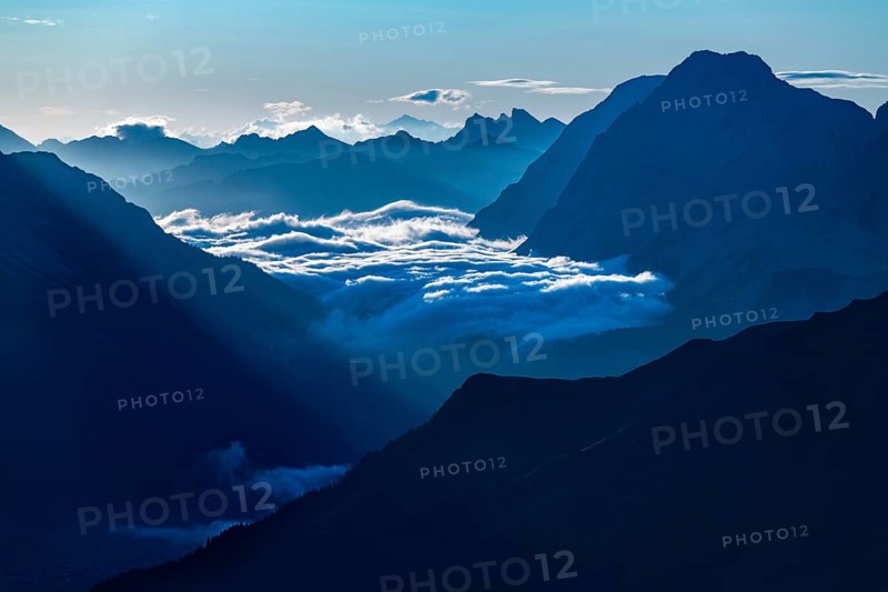 Blue hour with Lechtaler Alps and small clouds