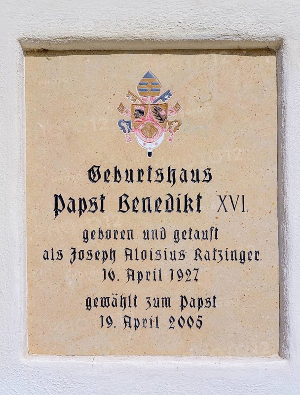 Memorial plaque at the birthplace of Pope Benedict XVI