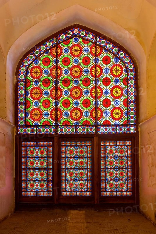 Colourful stained glass window in Dolat Abad Garden Pavilion