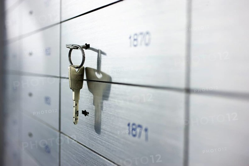 Locker with key in a financial institution