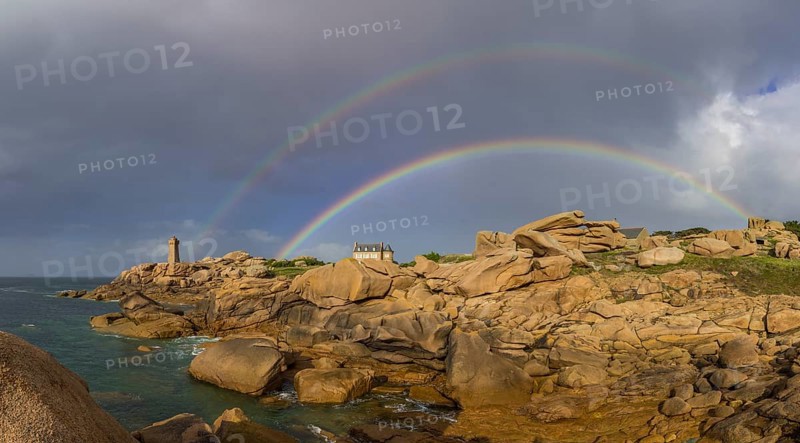Phare de Men Ruz and Villa of Gustave Eiffel with double rainbow