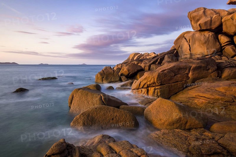 Pink granite coast in the evening
