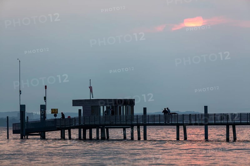 Longest jetty at Lake Constance in the morning light in Altnau