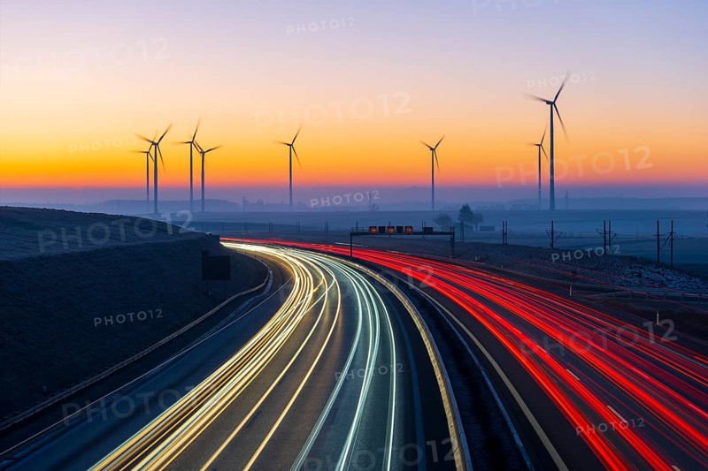 Motorway A8 with wind farm