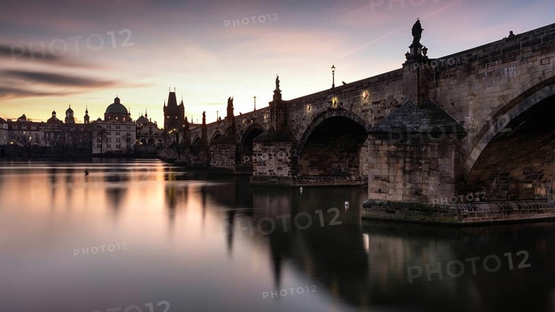 Charles Bridge in the morning at sunrise