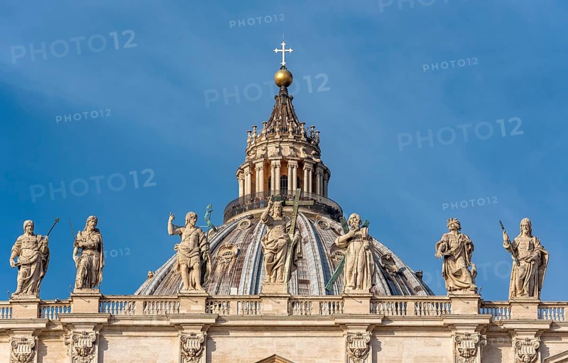 Dome of St. Peter's Basilica with statues of Saints Thomas